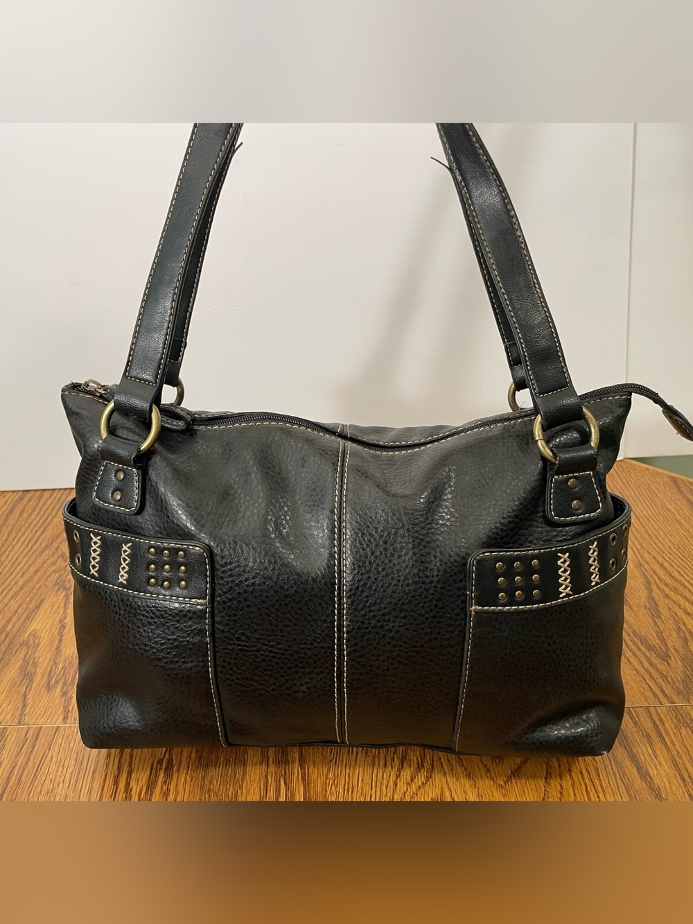 Vintage Y2k Relic Shoulder Bag Black Contrast Stitch Studded Punk Bratz Core